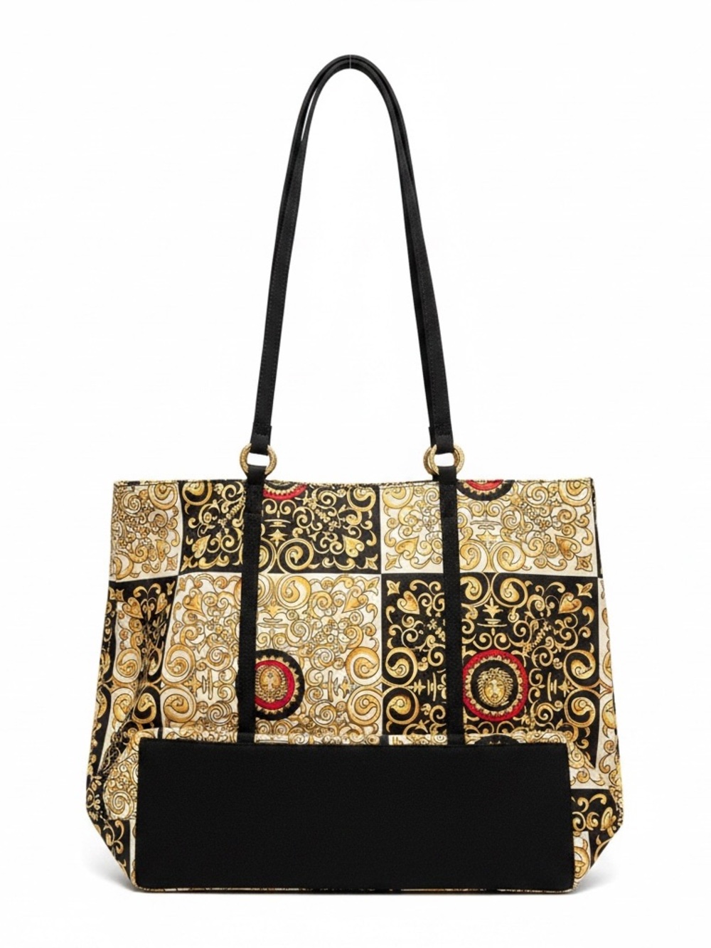 Versace vintage Black and Gold Patterned Tote Bag with Black Trim